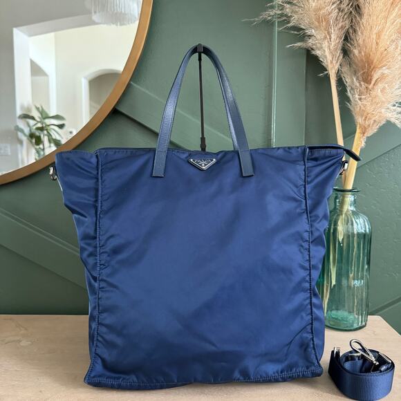 109 PRADA NYLON 2 WAY TOTE BAG BLUE - Picture 1 of 1